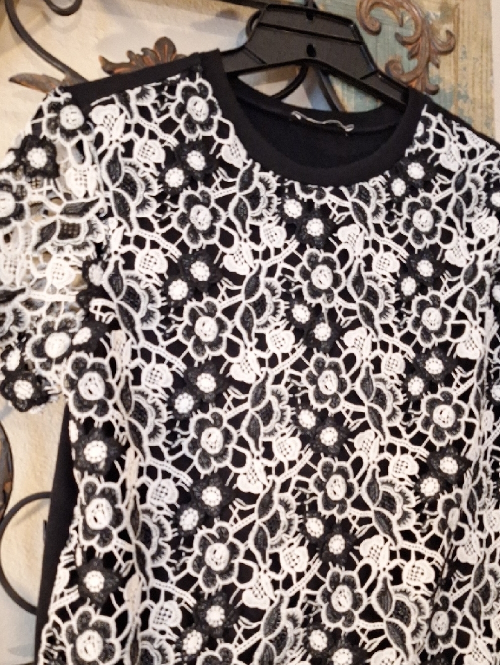 Zara Black & White Lace Mix Gingham Pleated Mini Dress. NWOT Size Small - Picture 6 of 12